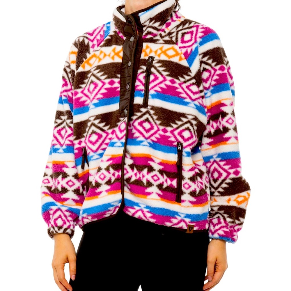 Western Liv Outdoor Sherpa Aztec Fleece Jacket M Pink Blue